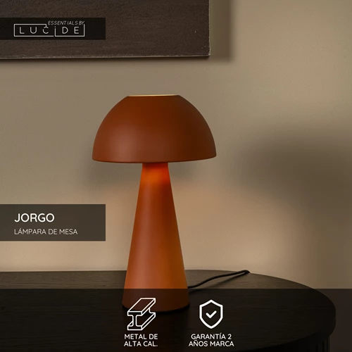 Lucide JORGO - Lámpara de mesa - Ø 20 cm - 1xE27 - Terracota | Essential - USP